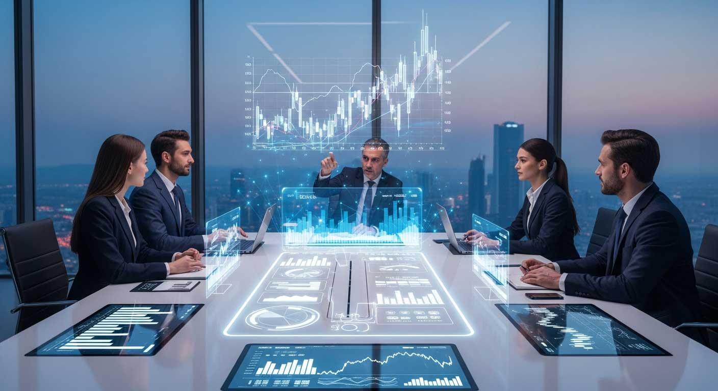 Business meeting discussing investments